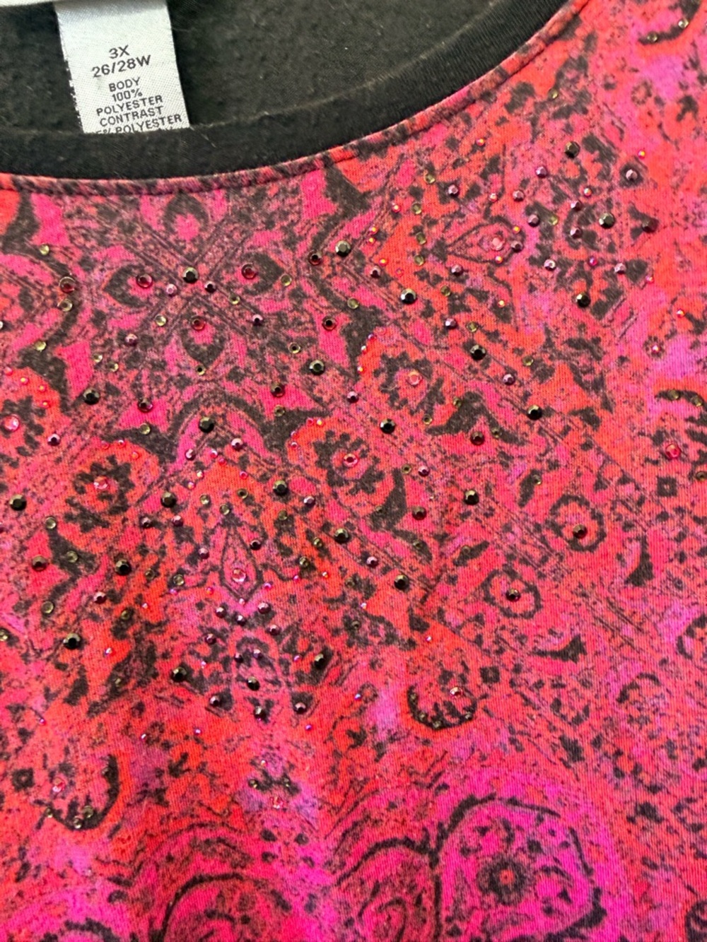 Catherines Pink and Black Printed Raglan Tee - Picture 3 of 5